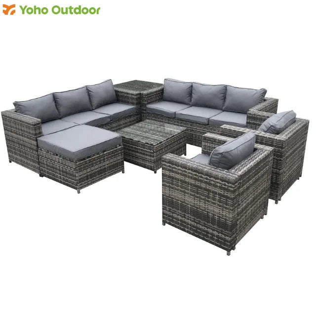9 Seater 7-Piece Outdoor Sectional Sofa with PE Rattan Wicker and Durable Steel Frame for Garden Patio Furniture