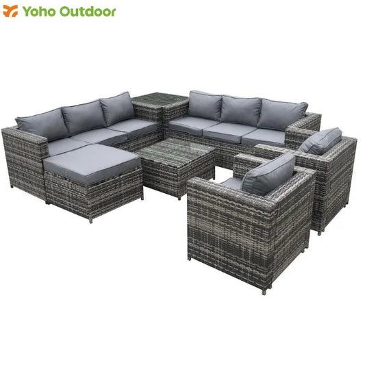 9 Seater 7-Piece Outdoor Sectional Sofa with PE Rattan Wicker and Durable Steel Frame for Garden Patio Furniture