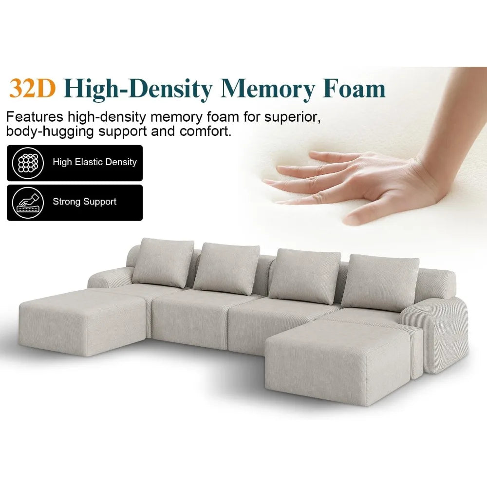 Boneless Luxury Couches for Living Room – Modular Sectional with Plush Corduroy Upholstery, Convertible Oversized No Assembly
