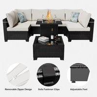 8-Piece Outdoor Patio Furniture Set with Fire Pit, Sectional Wicker Sofa, Conversation Area for Backyard