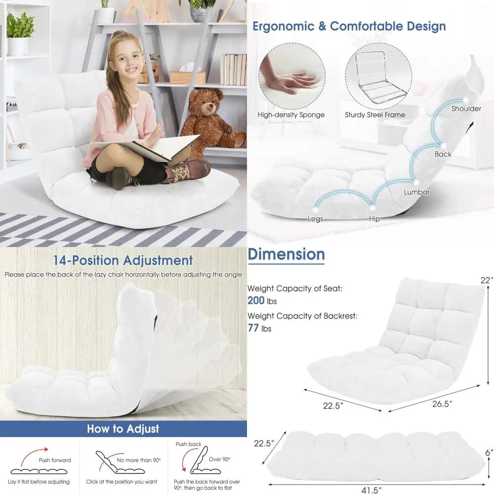 Memory Foam Floor Chair Adjustable 14-Position Reading Gaming Recliner Folding Cushioned Meditation Chair for Comfort