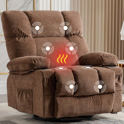 MAHOMICO Recliner Chair Oversized Swivel Rocker with Vibration Massage & Lumbar Heating, 360° Swivel, USB Charging Port