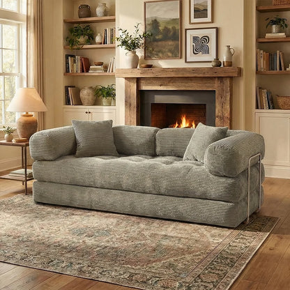 Queen Size Futon Sofa Bed 79' Convertible Couch 4-in-1 Folding Corduroy Boneless Sleeper Loveseat for Living Room