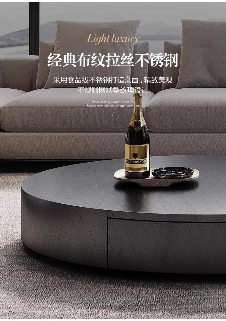 Italian Luxury Oval Coffee Tables Modern Minimalist Rotatable Center Coffee Table Set Stainless Steel Living Room Furniture FYCT