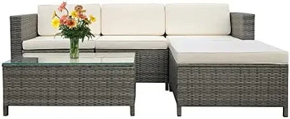 Five Piece Patio Set, Weather Resistant Rattan Sectional, Waterproof UV Protected Design, For Balcony And Garden Use
