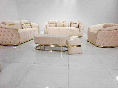 Modern Living Room Furniture Luxury Metal Frame 3 2 1 Seater Sectional White Velvet Fabric Sofa Set
