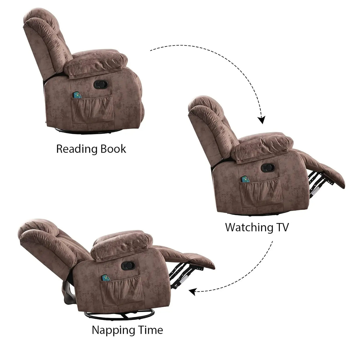 Rocker Recliner with Heat and Vibration, Manual Swivel Rocking Chair with Vibrating Massage, Comfy Padded, Customized