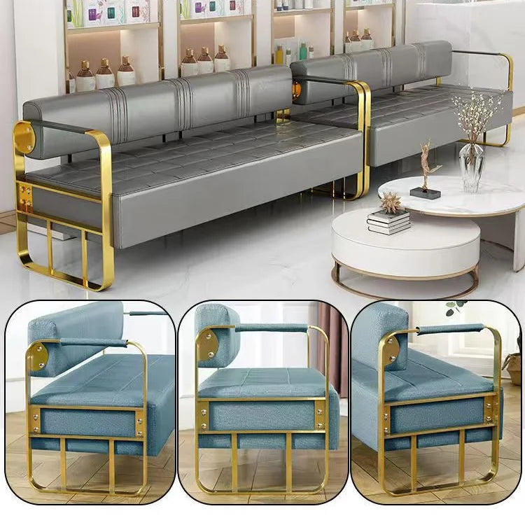 Famous Hair Salon Area Bench Hair Salon Waiting Light Luxury Stainless Steel Bar Sofa