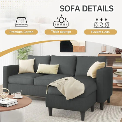 3-Seat Reversible L-Shaped Sectional Sofa with Ottoman
