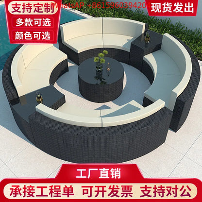 Rattan sofa combination courtyard garden leisure outdoor living room custom semi-circular arc rattan chair terrace outdoor