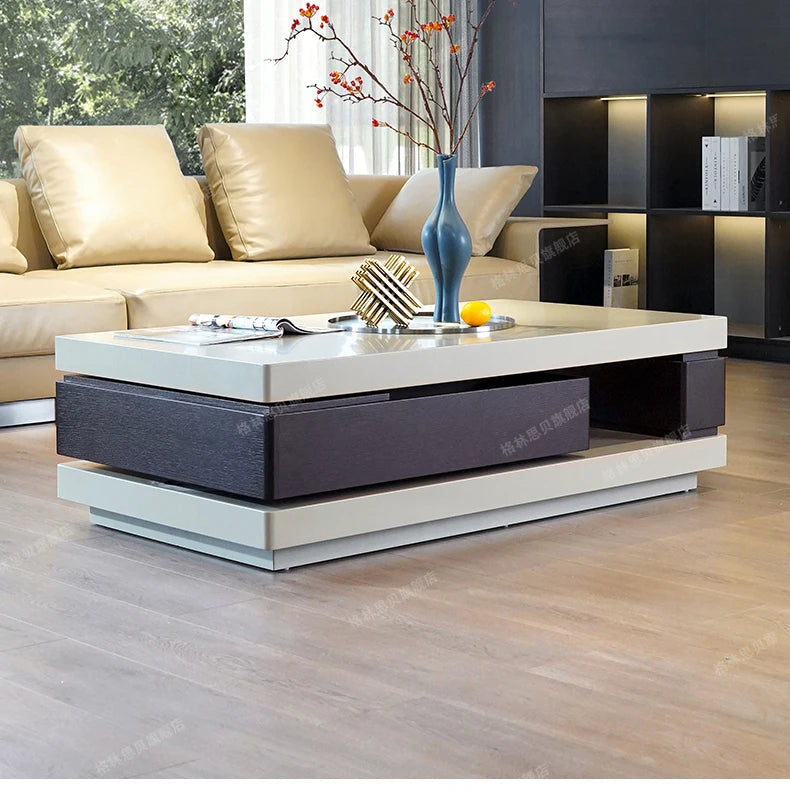 TQQ minimalist light luxury villa coffee table smoked wood color baking paint rotating storage modern simplicity