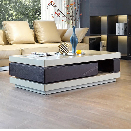 TQQ minimalist light luxury villa coffee table smoked wood color baking paint rotating storage modern simplicity