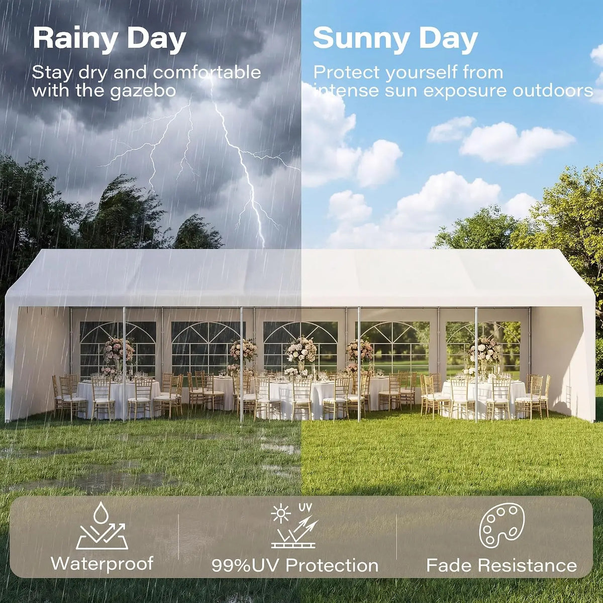 10x30 Party Tent Canopy, Heavy Duty Event Shelter Tent with Removable Sidewalls & Steel Frame, White Wedding Canopy for, Custom