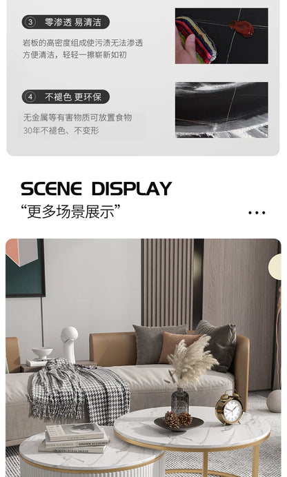 Rock slab coffee table round light luxury TV cabinet combination living room household marble size round