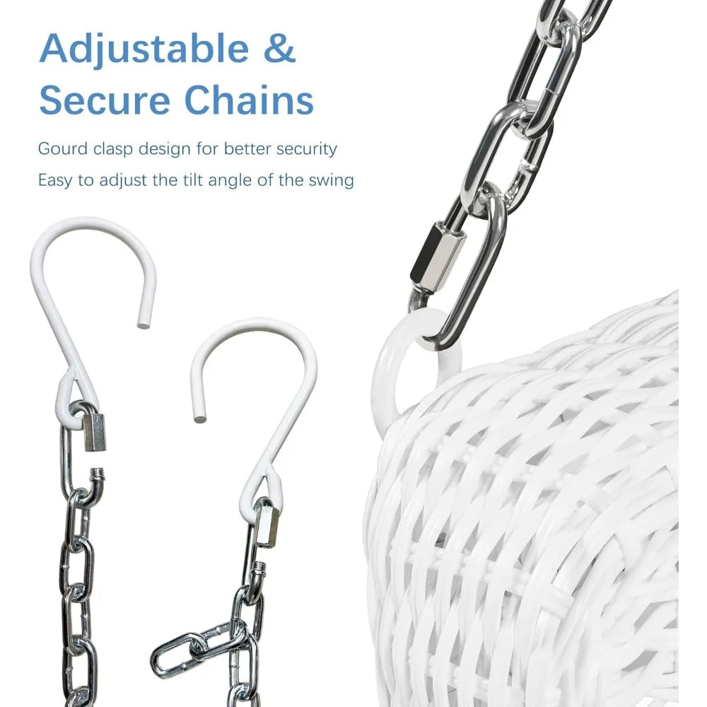 Wicker Porch Swing in White with Blue Cushion