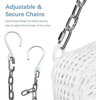 Wicker Porch Swing in White with Blue Cushion