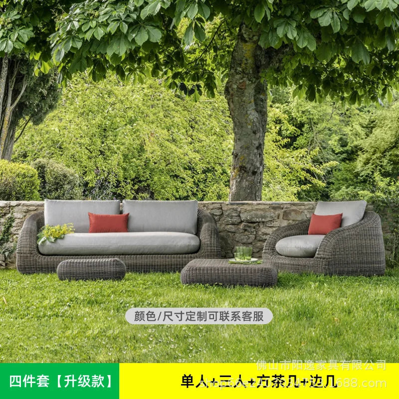 Outdoor rattan sofa courtyard waterproof and sunscreen Nordic villa garden terrace leisure balcony rattan sofa