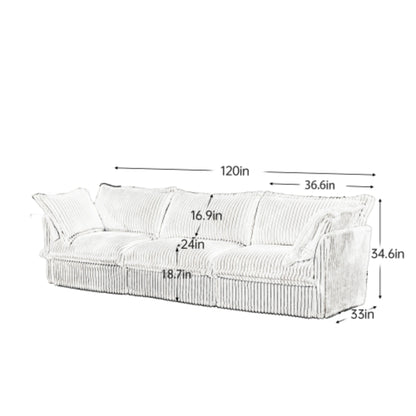 Comfortable modern three seater sofa with soft armrests, deep seated sofa with multiple soft large pillows