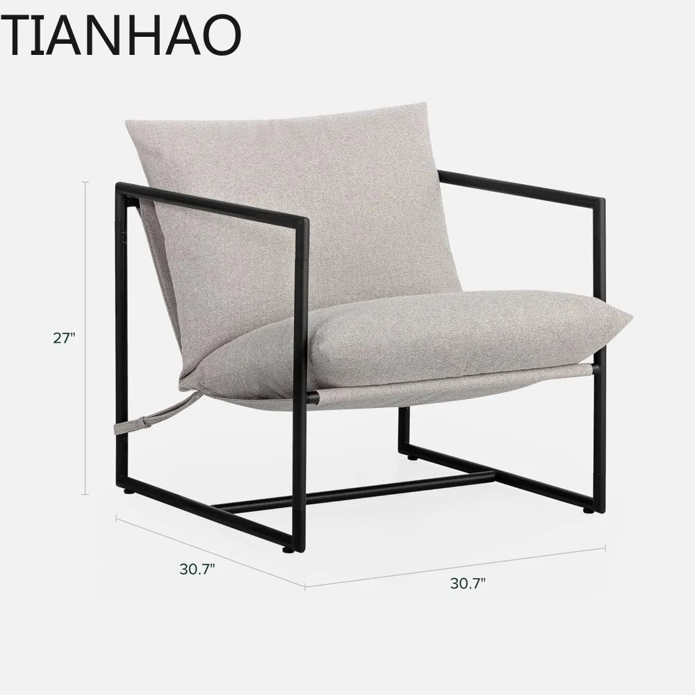 Sling Accent Chair, Metal Framed Armchair with Shredded Foam Cushioning, Oatmeal