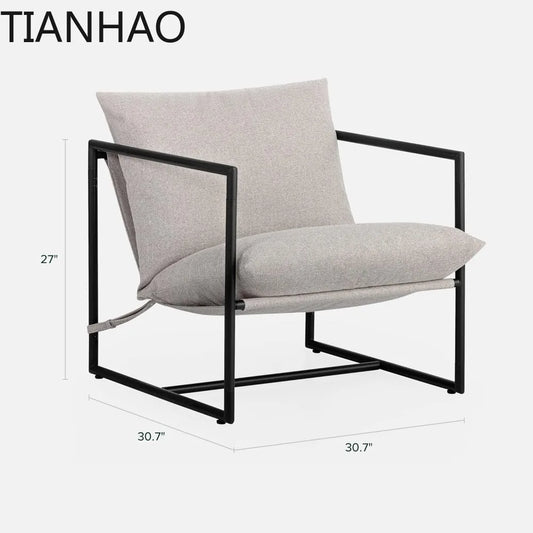 Sling Accent Chair, Metal Framed Armchair with Shredded Foam Cushioning, Oatmeal
