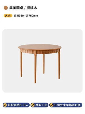 Jimei round table Nordic simple small apartment modern solid wood cherry wood log dining table home leisure