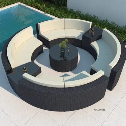 Outdoor PE Rattan Garden Sofas Courtyard Open-air Sofa Chair Combination Outdoor Garden Leisure Balcony Full Arc Sofa Chairs FF