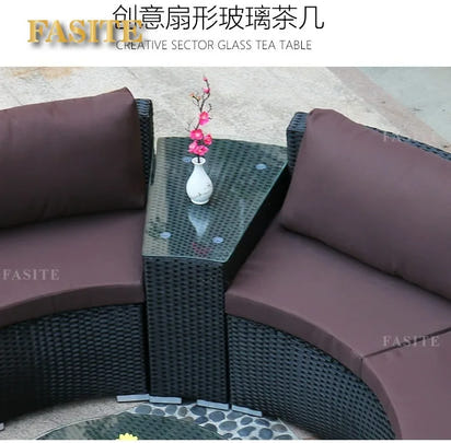 Outdoor round rattan sofa combination garden courtyard