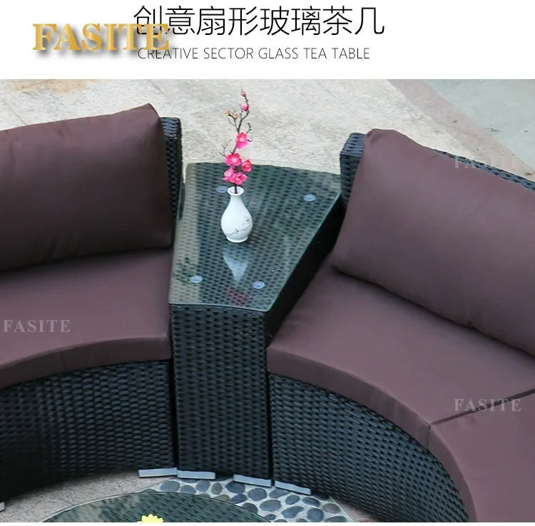 Outdoor round rattan sofa combination garden courtyard