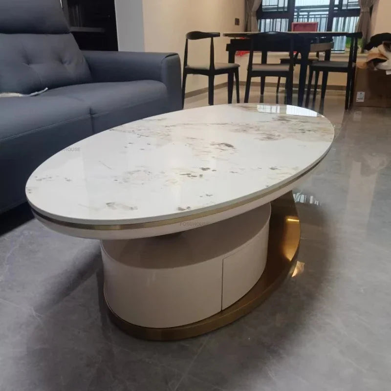 Nordic Light Luxury Designer Oval Coffee Table Rock Board Coffee Tables for Living Room Simple Storage Side Table Home Furniture