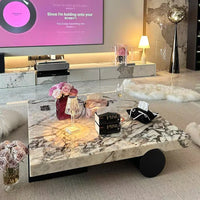 "Italian Minimalist Coffee Table - Calacatta Gold Vein Marble Square, Customizable Luxury for Small/Large Living Rooms"