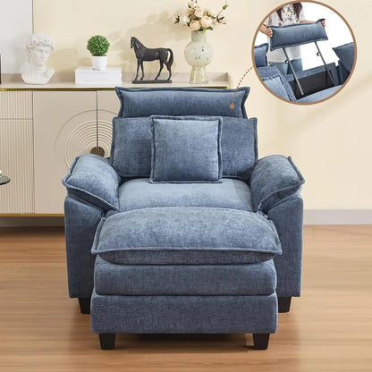 46''Cloud Oversized Sofa Chair with Detachable Headrest, Upholstered Comfy Arm Accent Chair with Ottoman,Modern, Customized