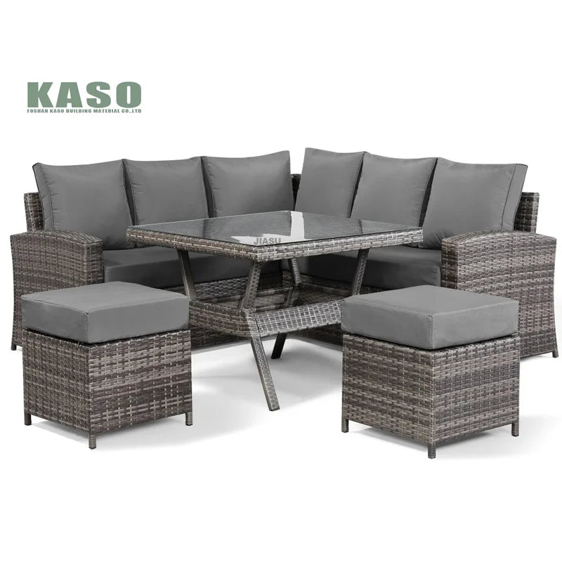 4 Piece Modern Luxury Dining Metal Aluminum Wicker Rope Ratan Sofa Garden Set With Fire Pit Outdoor Rattan Patio Furniture Set