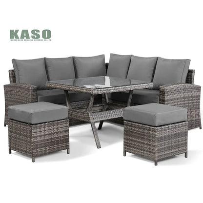4 Piece Modern Luxury Dining Metal Aluminum Wicker Rope Ratan Sofa Garden Set With Fire Pit Outdoor Rattan Patio Furniture Set