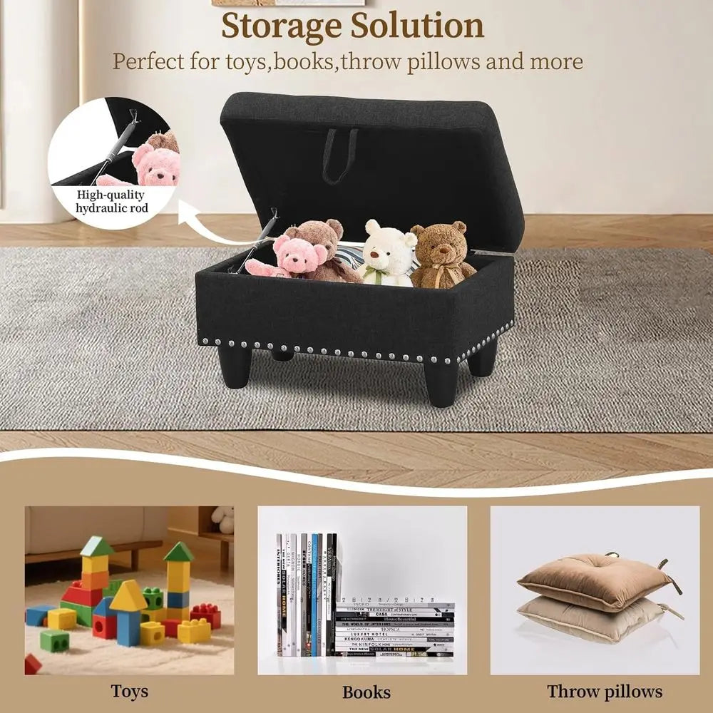 98'' Sectional Couches or Living Room, Linen abric L-Shaped Couch with Cup Holders and Storage Ottoman, 3 Pieces Living Room Soa
