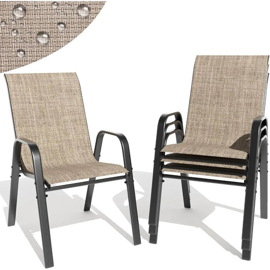 Patio Dining Chairs Set of 4 Outdoor Stackable Dining Chairs for All Weather 330lbs Capacity Heavy Duty Textilene Fabric