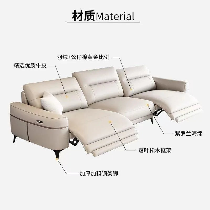 Leather electric sofa function: zero wall sofa, living room top layer cowhide size adjustable inline sofa