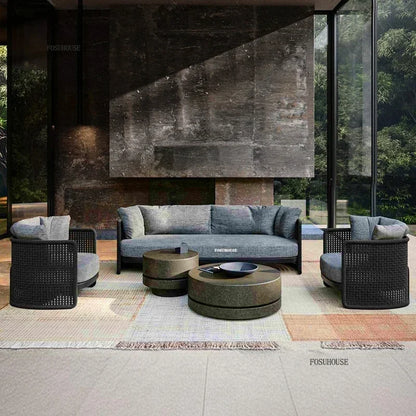 Luxury Rattan Outdoor Sofas Retro Garden Furniture Leisure Home Balcony Patio Set Nordic Rainproof and Sunproof Rope Sofa Chair
