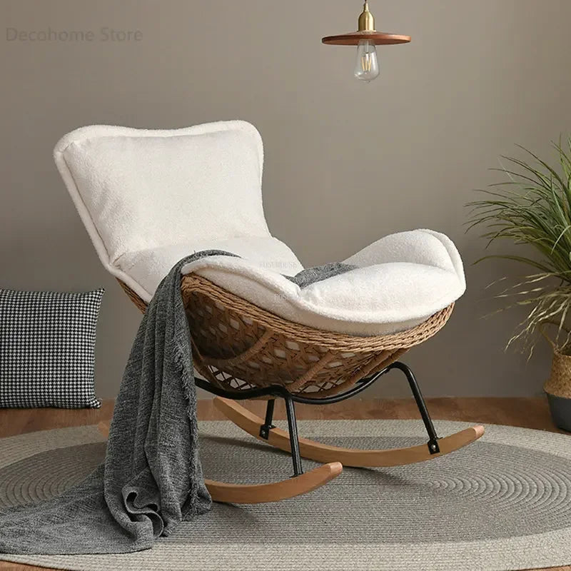 Modern Rattan Living Room Chairs Leisure Lazy Back Sofa Home Lounge Chair Outdoor Balcony Rocking Chair Living Room Furniture