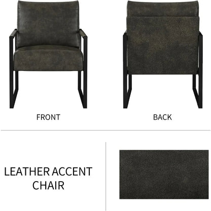 Mid Century Modern Accent Chair, PU Leather Armchair with Metal Frame,Comfy Single Reading Chair with Soft Padded Backrest and