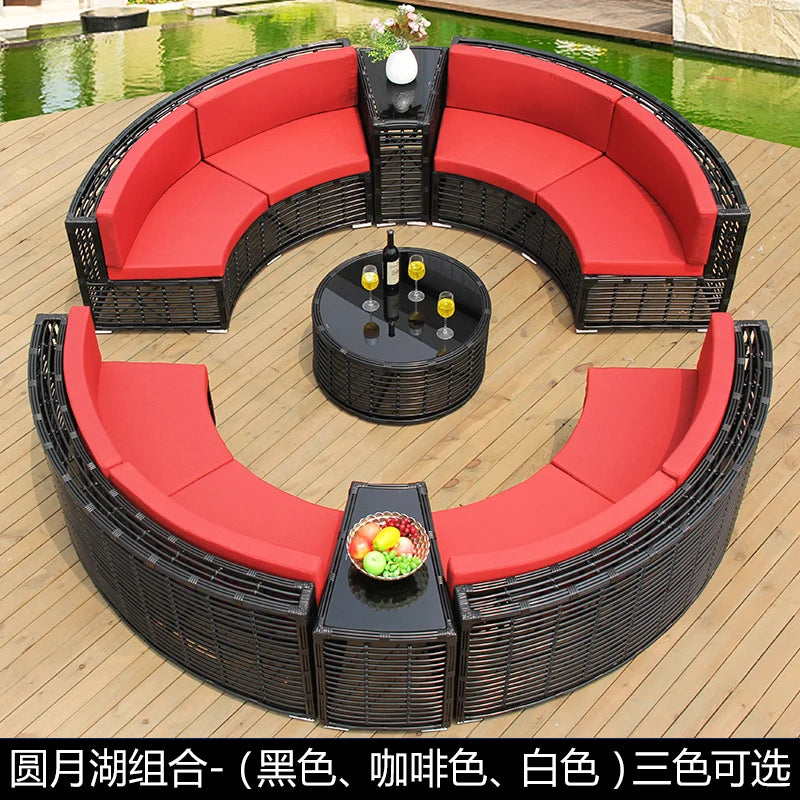 Rattan sofa combination courtyard garden leisure outdoor living room custom semi-circular arc rattan chair terrace outdoor