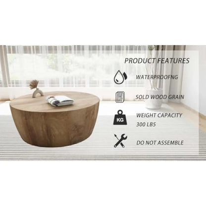 Rustic Drum Coffee Table for Living Room Round Center Table Modern Drum-Shape Wooden Cocktail Table for Home Office - Fully Asse