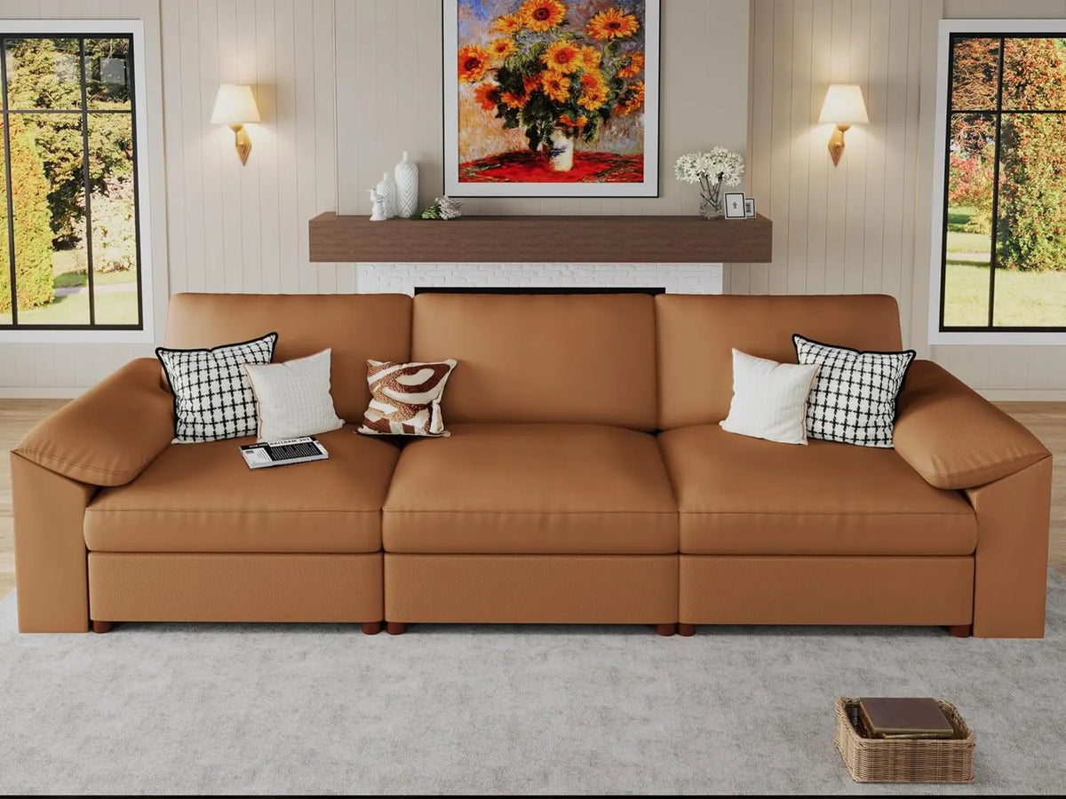 3 Seater Deep Seat Sectional Sofa,Scratch Resistant Faux Leather Material, Oversized Modular Couch for Living Room