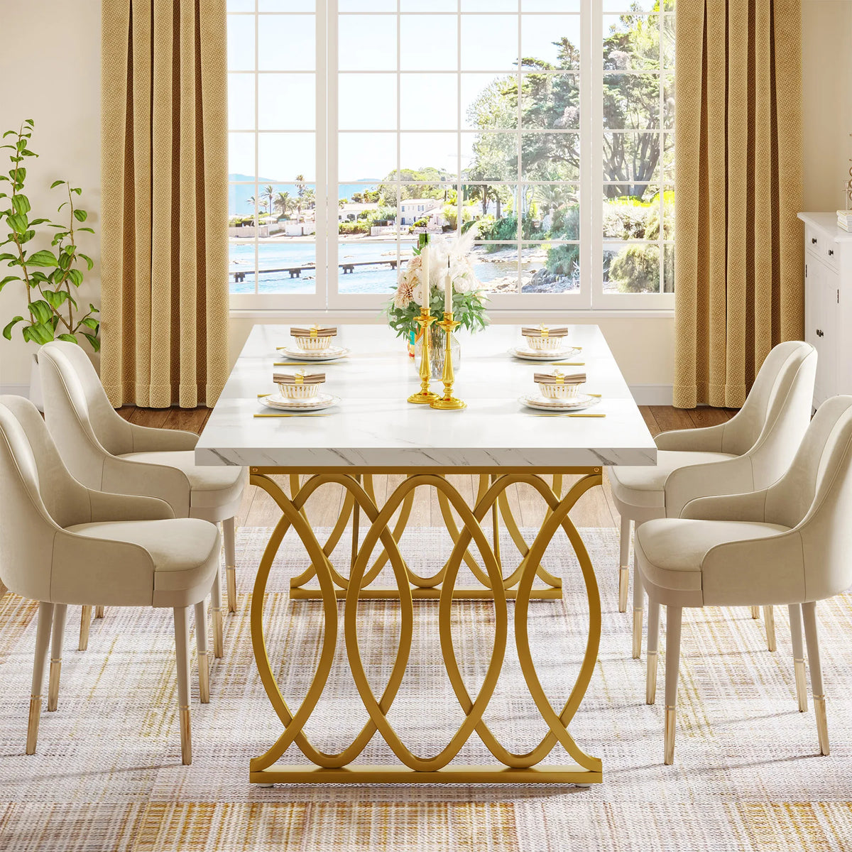 Tribesigns 63-Inch Rectangular Dining Table for 4 to 6, Modern Kitchen Table with Faux Marble Table Top, White Dinner Tables