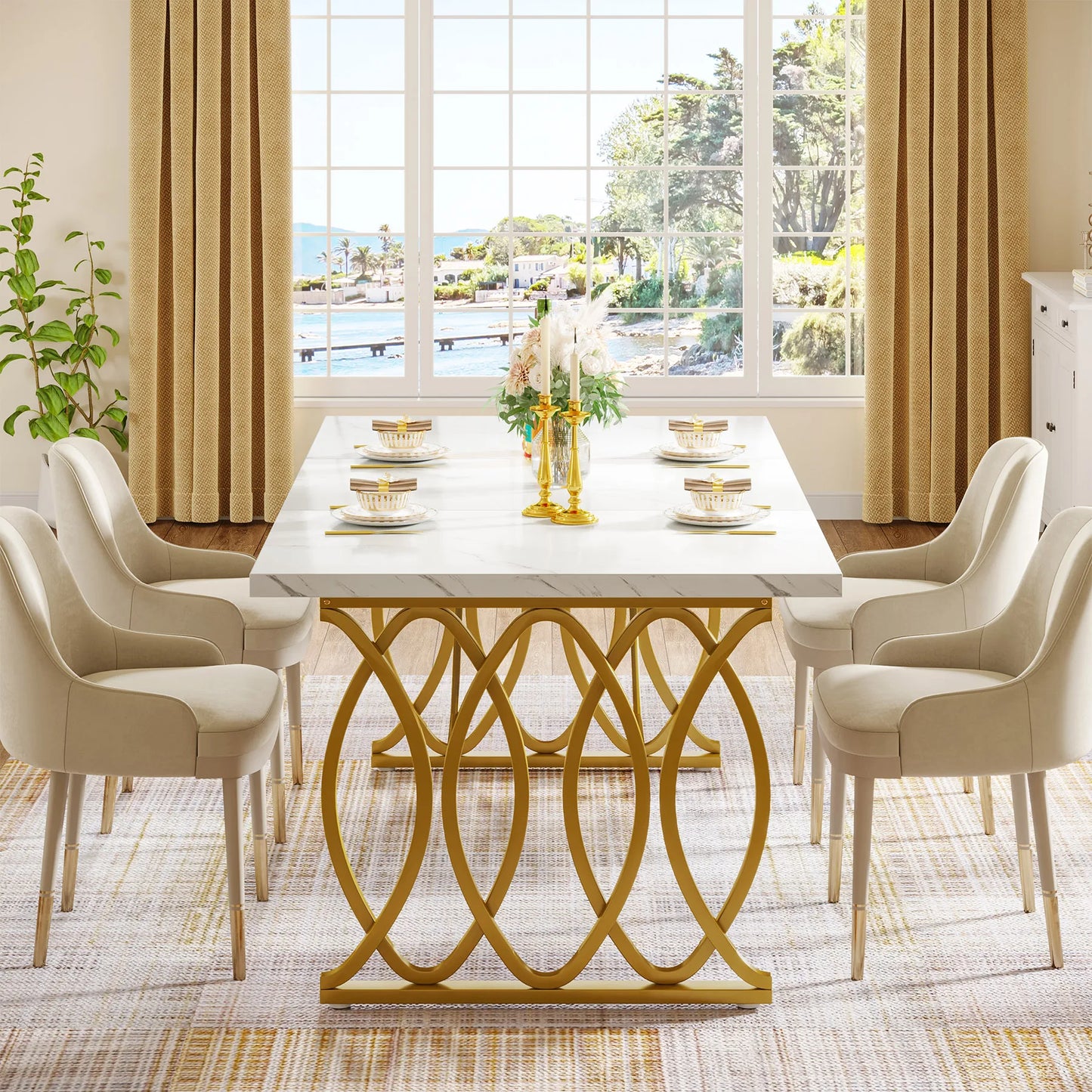 Tribesigns 63-Inch Rectangular Dining Table for 4 to 6, Modern Kitchen Table with Faux Marble Table Top, White Dinner Tables