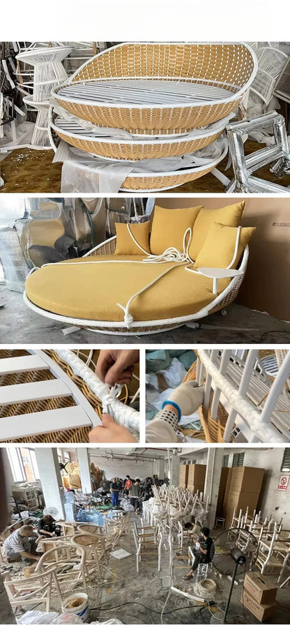 Hotel Outdoor Rattan Hanging Bed Patio Swing Chair Wicker Furniture Porch Swing Bed