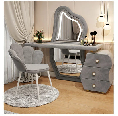 User-friendly Nordic Led Mirror Dressing Table Brown Drawer Bedroom Light Dressing Table Beautiful Storage Furniture Comfy