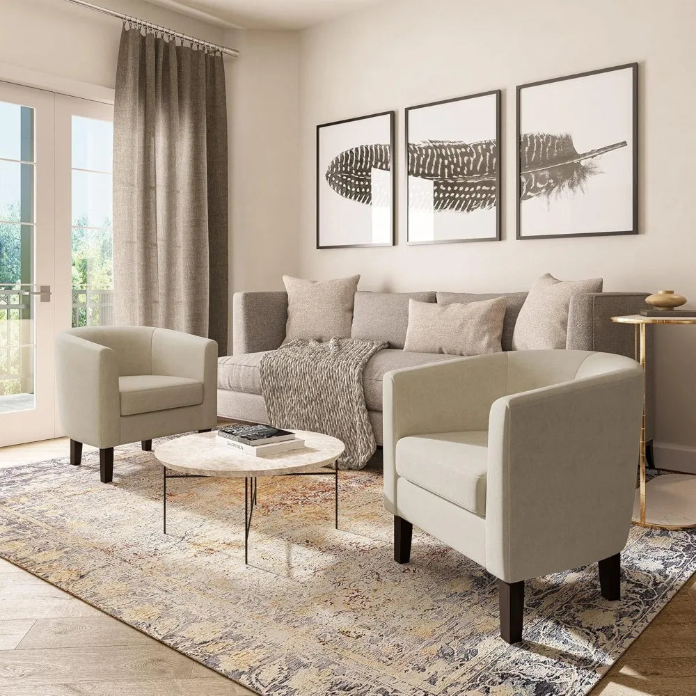 Accent Barrel Chair, Faux Leather Round Club Tub Sofa Corner Chair with Flared Legs and Cozy Soft Padding for Living Roo