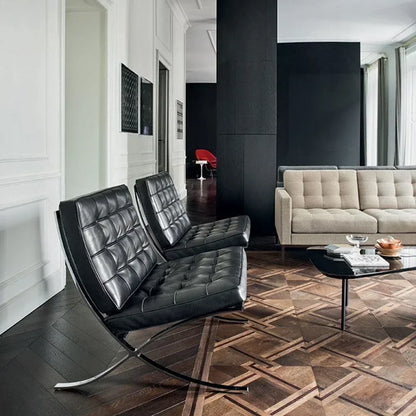 High-end Modern Single Black Accetnt Leather Silla Barcelona Chair Lazy Leisure Lounge Chair Cushion Metal  Creativity