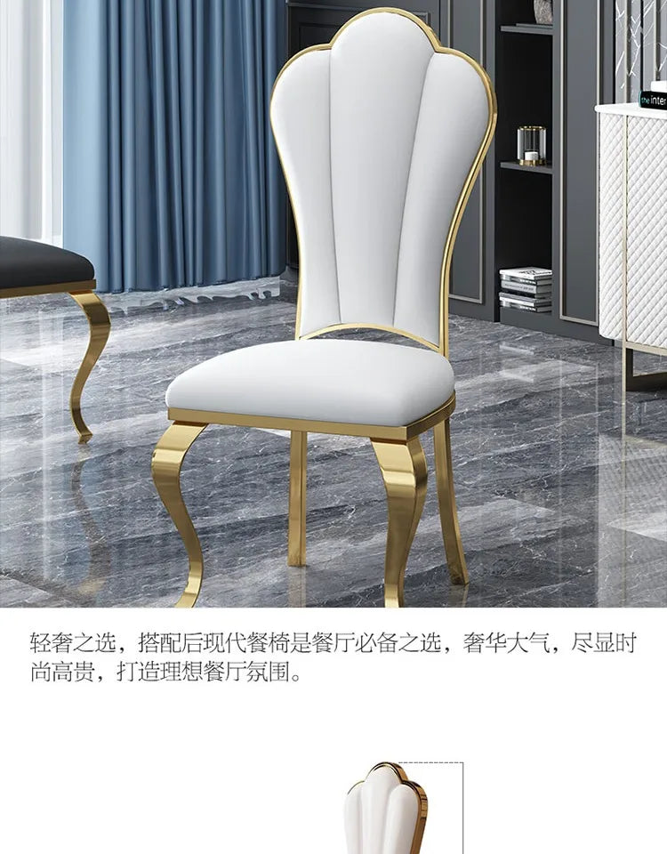 Modern simple stainless steel luxury hotel dining chair high-end soft bag white leather back chair fashionable home dining chair