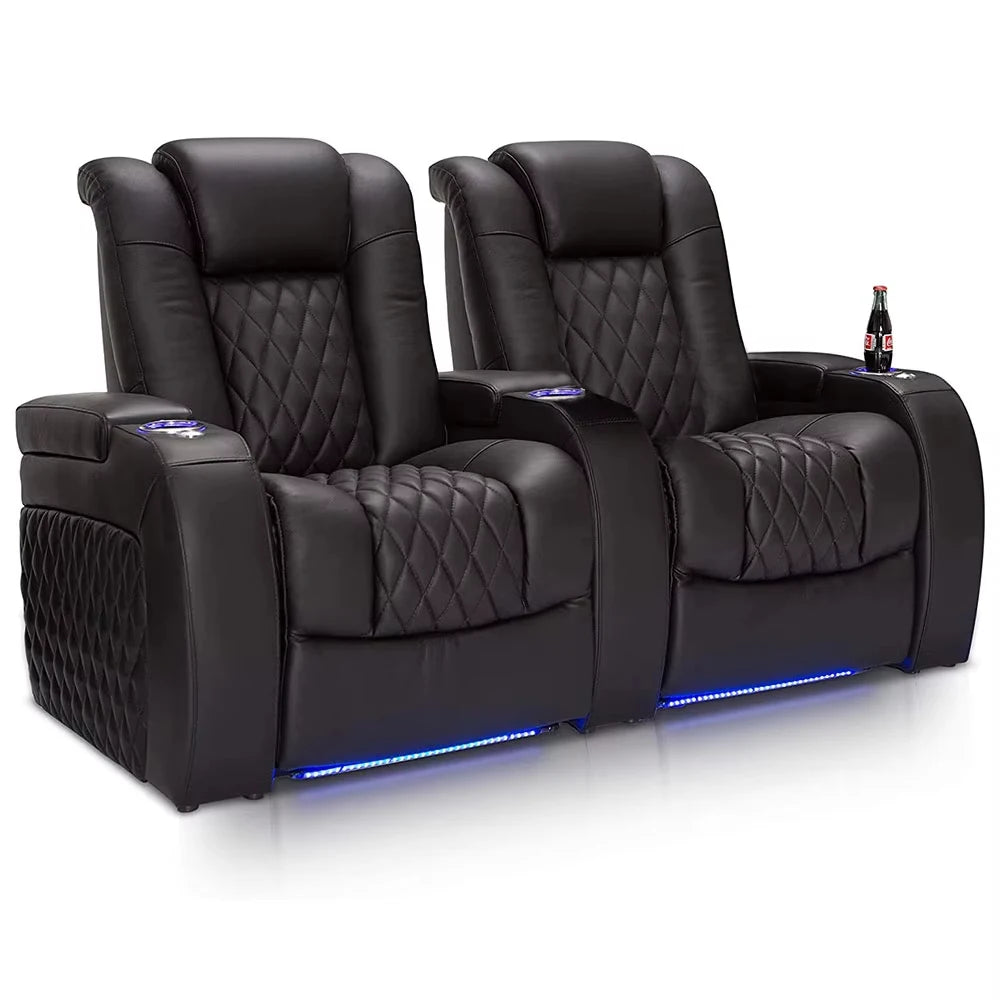White Color 3seater Electric Cinema Sofa Home Theater Furniture Cinema Interior Home Theater Laydown Table Recliner Sofa Chair